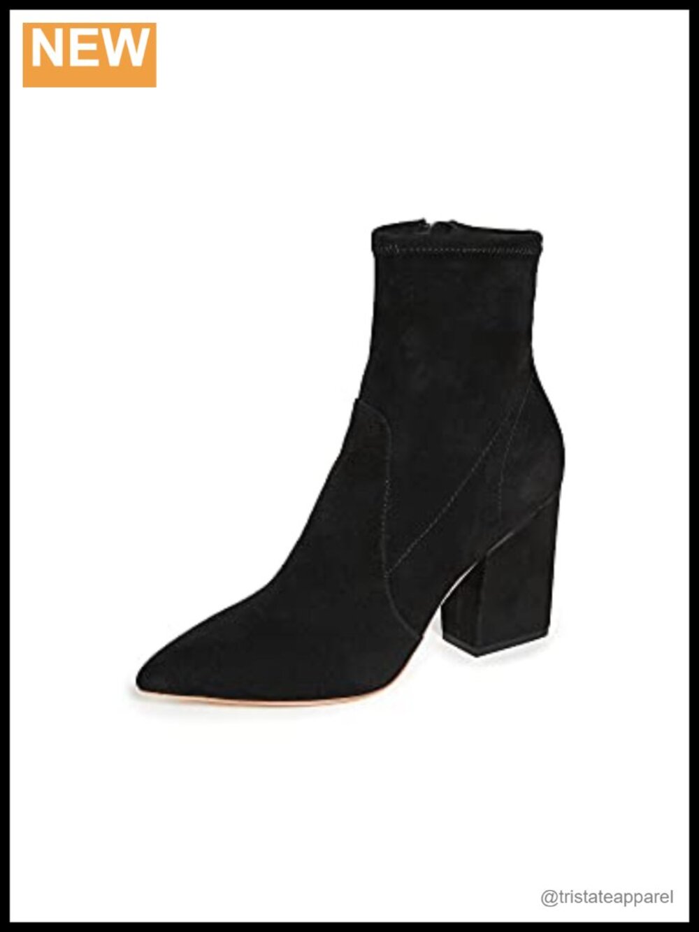 Stretch Suede Pointed Toe Chunky Heel Ankle Bootie Zip Closure